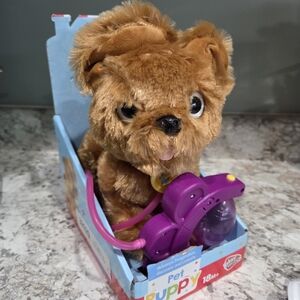 Play Right Plush Brown Puppy Pull Along Toy with Purple Accessory